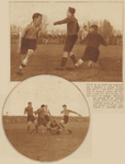 874222 Collage van 2 foto's betreffende de voetbalwedstrijd tussen D.O.S. (Utrecht) en A.F.C. (Amsterdam), op het ...